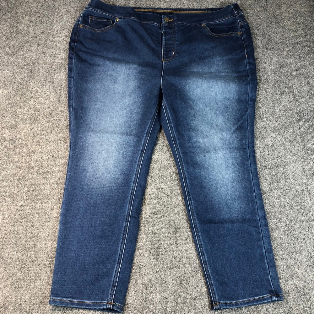 Isaac Mizrahi Live‎ Plus Size 20WP Blue Wash Denim Stretch Straight Leg Jeans